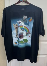 A.Lab T-Shirt Men XXL Short Sleeve Cats On Sharks Rainbow Graphic Print Tee