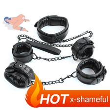 Black PU Soft Leather Handcuffs Binding Restraints Ankle Cuffs Collar