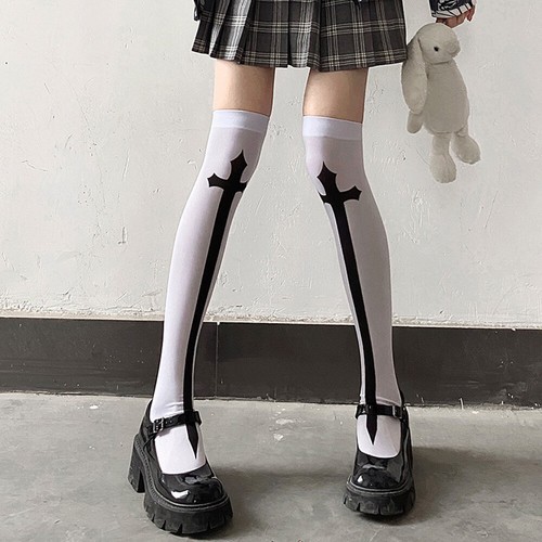 Cosplay Over The Knee Socks Halloween Skull Head Spider Web Print Hosiery 1 Pair - Picture 7 of 25