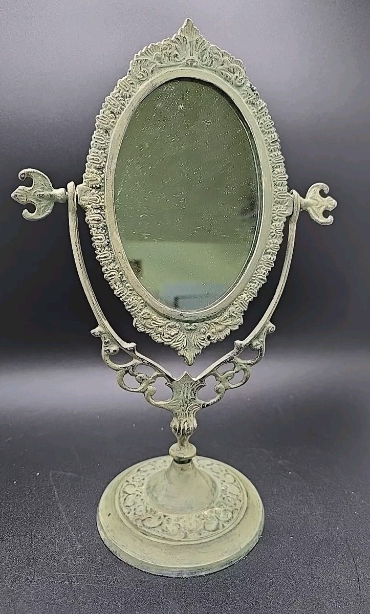 Vintage Dresser Mirror Oval Swivel On Foot Metal Weathered Green Tone Distressed | eBay Vintage Dresser Mirror Oval Swivel On Foot Metal Weathered Green Tone Distressed | eBay