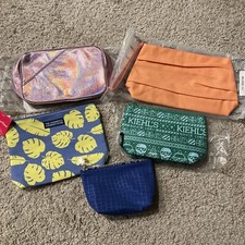 New Lot of 5 Makeup Cosmetic Bags: 2 Lancome, 1 Estee Lauder, 1 Kiehl  s, 1 Other
