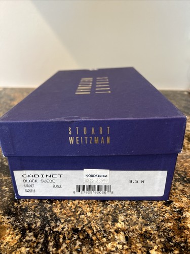 Stuart Weitzman Cabinet Black Suede Square Toe Kitten Heel Loafers 8.5N Slip On - Picture 11 of 11