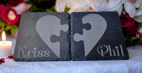 Personalised Jigsaw Heart Slate Coasters, Wedding Gifts, Valentines gift, xmas - Picture 3 of 7