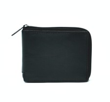 Black Men Genuine Leather Bifold Zipper Closure Wallet Credit Card Slots Holder