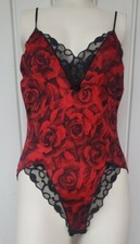 Vintage Valentine's Red Velvet Roses Teddy Size Medium Lace Lingerie Sissy Fem