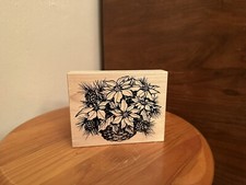 PSX K-1519 Poinsettia Pine Cone Holiday Basket Rubber Stamp Wood Mounted