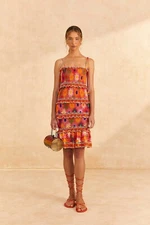 Farm Rio Anthropologie Coral Summer Sun Mini Dress Smocked Resort XXS NEW 259851