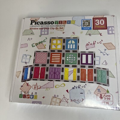 Picasso Tiles 30 Piece Window and Door Clip On Magnetic Tiles Toy Set Steam