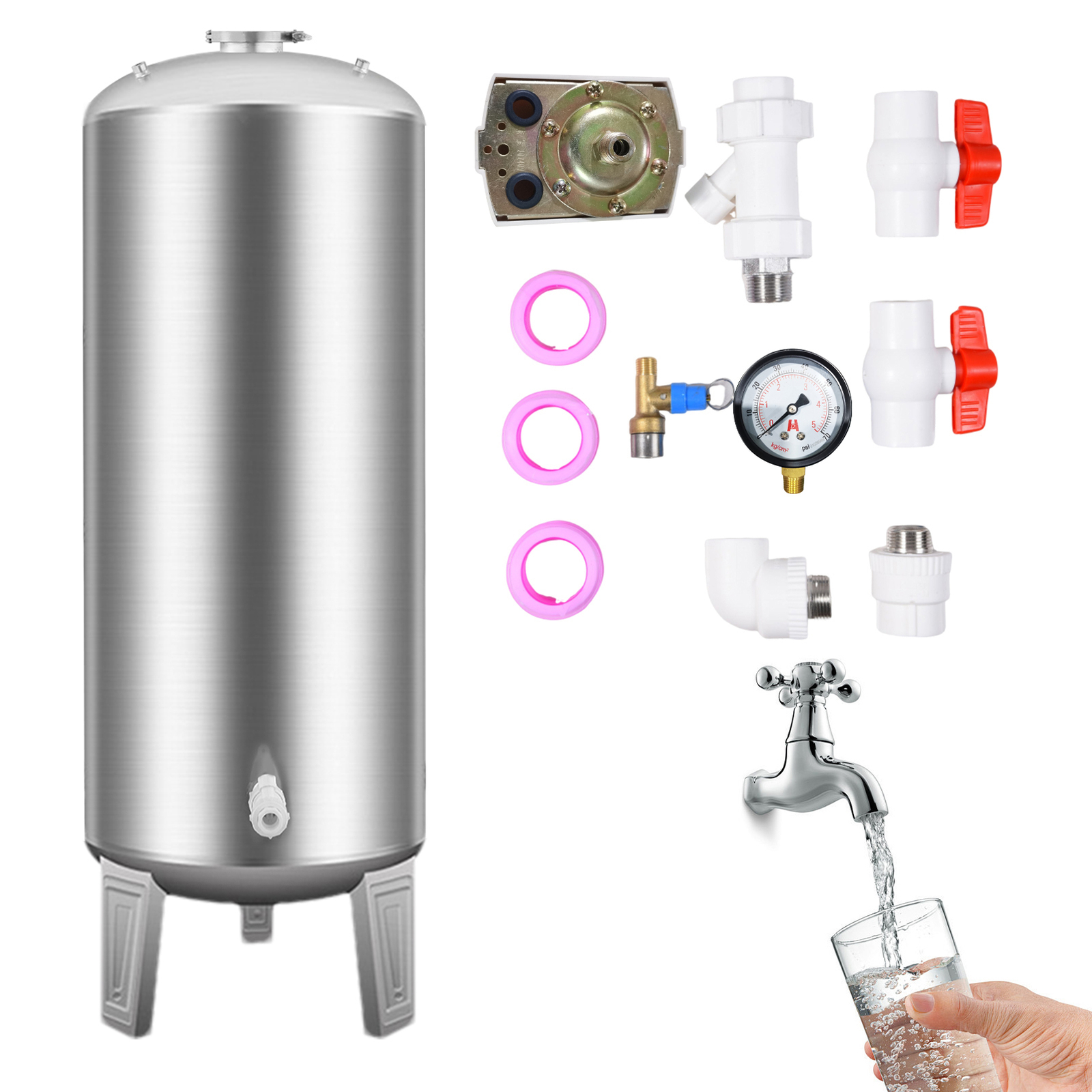 42.3 -66 Gal. Stainless Steel Pressurized Well Tank