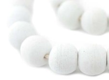 Jumbo Opaque White Recycled Glass Beads 26mm Ghana African Sea Glass Round