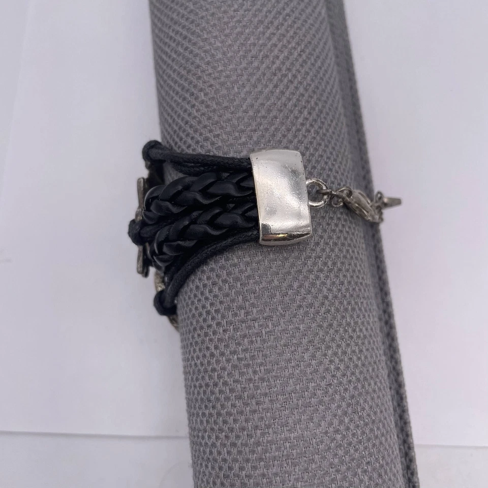 AB Ashley Bridget Braided Leather Cord Feather Ring Chain Bracelet - Image 4 of 4