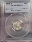 Full BANDS BU GEM 1942-d Silver Mercury Dime PCGS MS65FB.  #36