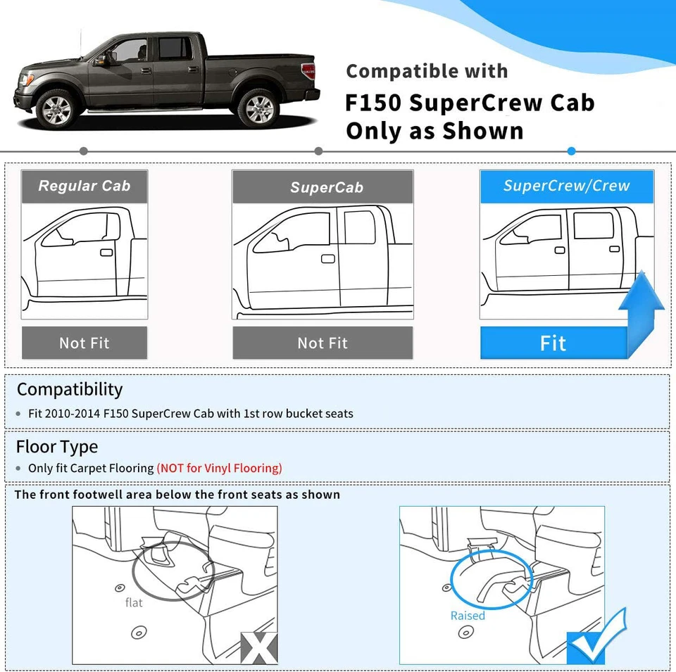 OEDRO Floor Mats for 2010-2014 Ford F-150 F150 Super Crew Cab Black TPE Liners Foto 2 de 4