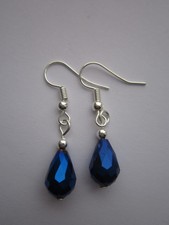 Drop / Dangle Earrings - Royal Blue Single Crystal Droppers, Silver Plated
