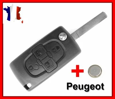 Coque Clé Télécommande Pour Peugeot 4 Boutons 807 1007 Lame 8mm rainurée +Pile - Photo 1/2