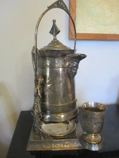Antique Aesthetic Movement Silver Plate Tilting Water Pitcher Goblet Cooler Jug!