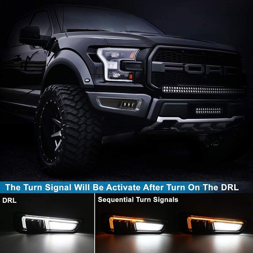 Raptor Fog Lights Amber Sequential Turn Signal White LED Bumper Fog