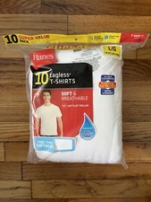 10 Pack Hanes Men's White Crew T-Shirt Super Value Cotton Size L