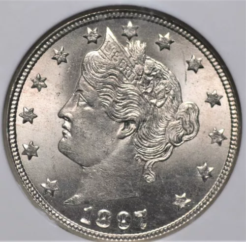 1897 LIBERTY "V" NICKEL NGC MS 64 CRISP AND SPARKLING SILVER CARTWHEEL OVER BOTH