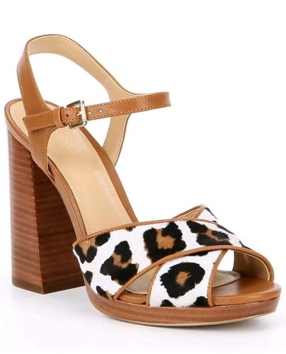 Michael Kors Alexia Plateau Sandalen Absatz Leopardenhaar Kalbsfell - Größe 9,5