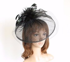 Jumbo NEW Church Derby Wedding Feather floral Sinamay Fascinator Black 511