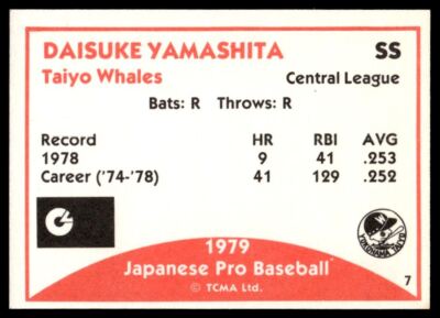 1979 TCMA Japanese Pro Baseball Daisuke Yamashita Yokohama Taiyo