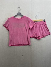 JUICY COUTURE Pajama Set Women s Large Pink Top And Shorts Velvet Rhinestones