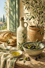 Mediterranean Olive Oil Kitchen Farmhouse Poster Print Framed Canvas Wall Art