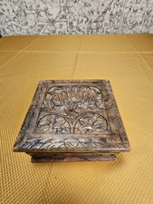 vintage hand-carved wooden trinket or jewelry box