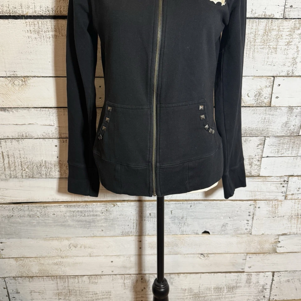 Harley Davidson Women's Jacket Medium M Black Skull Graphic Studs Rhinestones - Image 3 of 4