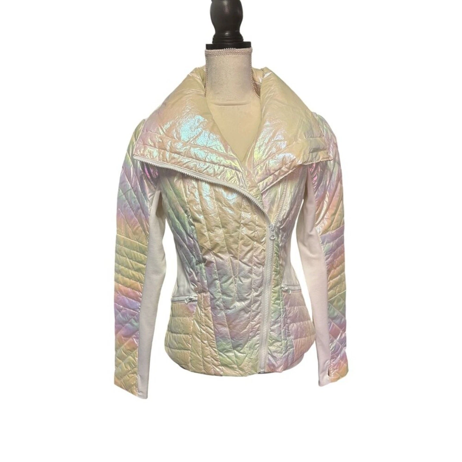 Blanc Noir Womens Iridescent Action Panel Puffer Jacket Oyster Color Size S
Opens in a new window or
