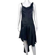 D&G Dolce & Gabbana Black Silk Asymmetrical Silk Midi Dress NEW