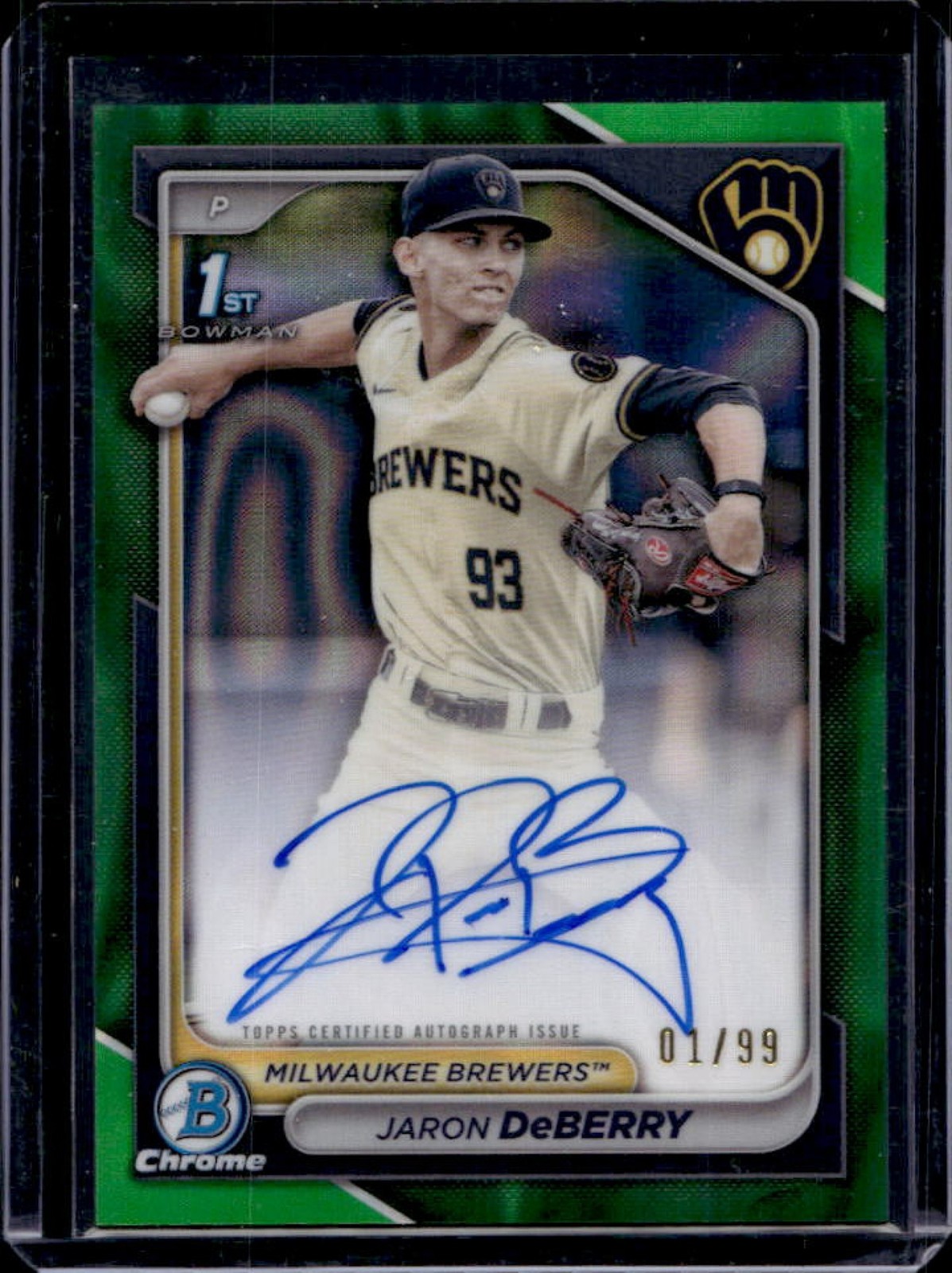 2024 Bowman Draft Jaron DeBerry Chrome Auto Green Lava Refractor 1st #1/99