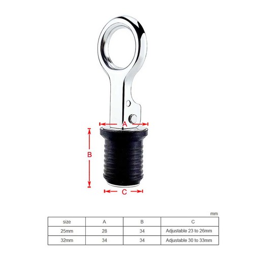 25 mm Marine Ablassschraube verstellbar schnappfest Edelstahl Gummi Ablassschraube - Bild 3 von 7