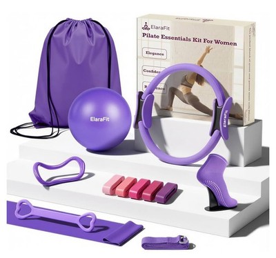 Home Pilates Ring and Ball Set for Women with 5 Resistance Bands 13 inch Magic