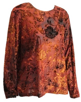 NWT Chico's Sz 3 XL Velvet Romance Southwest Art Orange Blouse Shirt Top WOW