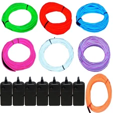 7 Pack 9ft Neon Light El Wire w/Battery Pack (Green, Blue, Red, Orange, Purpl...