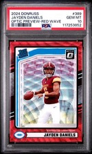 2024 Panini Donruss Jayden Daniels Optic Preview Red Wave Prizm RC #389 PSA 10