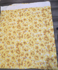 VTG WABASSO YELLOW HIBISCUS FLORAL DOUBLE FULL FLAT BED SHEET RETRO MOD FLORAL