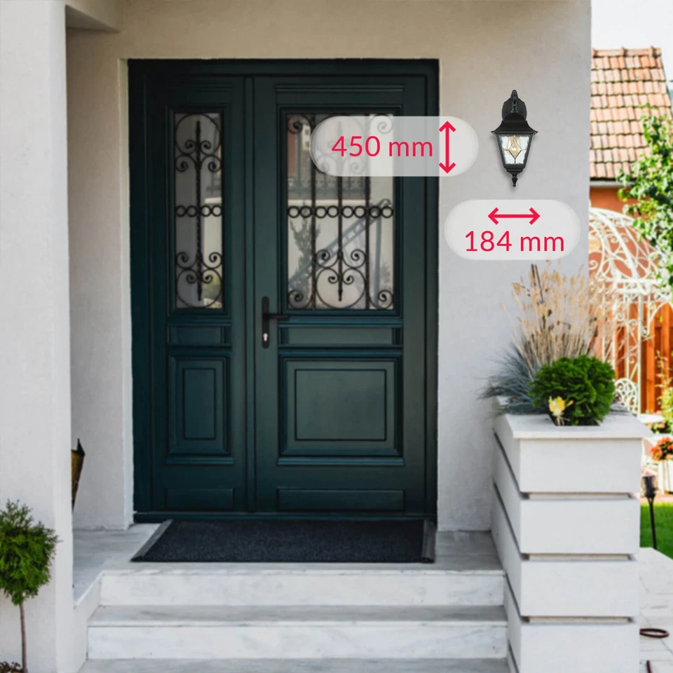 Außenwandleuchte Schwarz Metall IP43 Haustür Rustikal LEADWORTH Antike Hoflampe - Bild 2 von 4