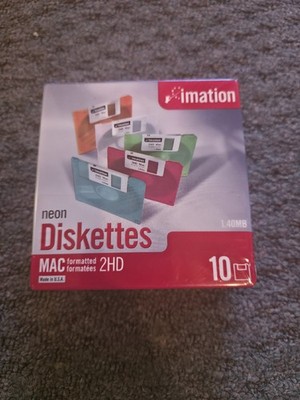 NEW Pack of 10 Imation Neon Diskettes MAC Formatted 2HD Made in USA 1.4MB