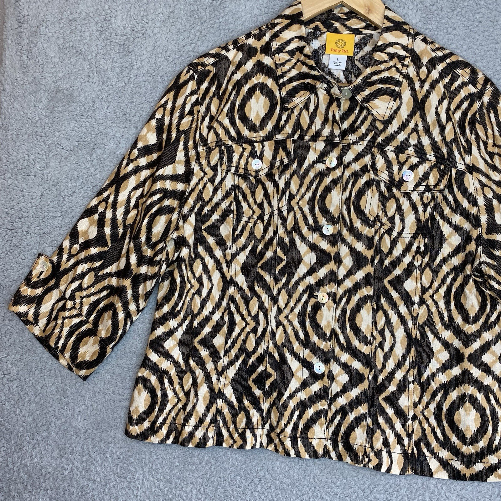 Ruby Red 100% Linen Jacket Large Lightweight Butt… - image 4