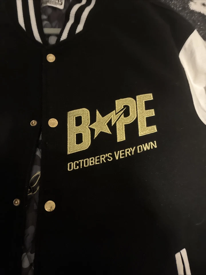 SIZE M A BATHING APE OVO DRAKE BAPE VARSITY JACKET LEATHER WOOL Travis Sb Retro - Image 2 of 4