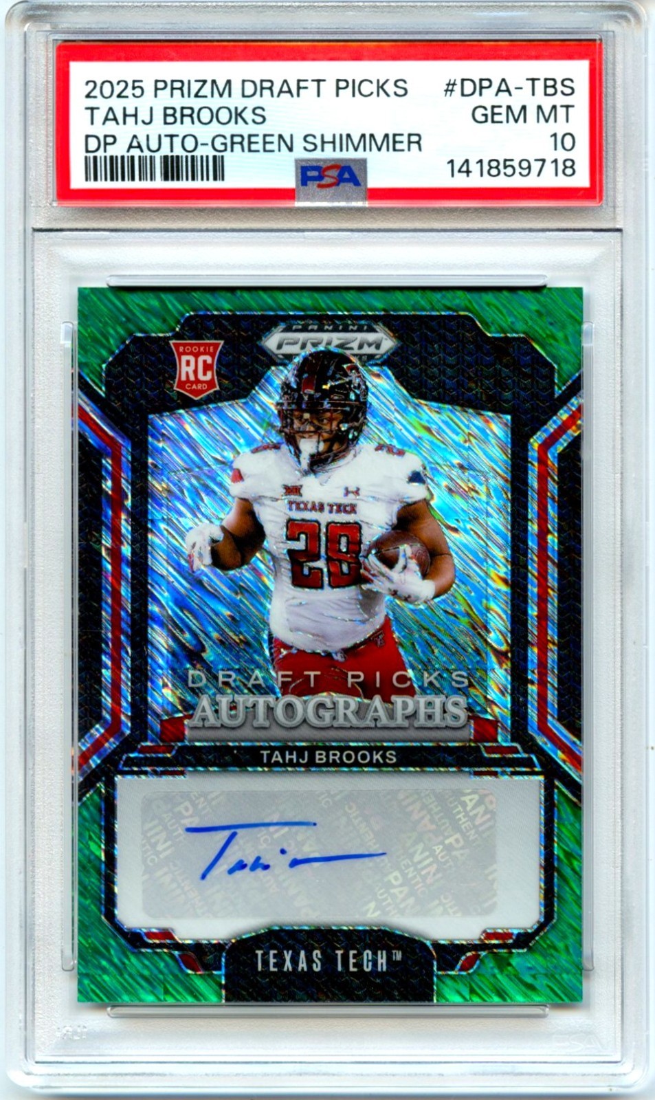 Tahj Brooks Panini Prizm Draft Picks Draft Picks Autographs #DPATBS Green Shimmer