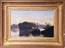 Édouard Daliphard - Crépuscule à L'Île d'Asnières près de Paris huile sur toile