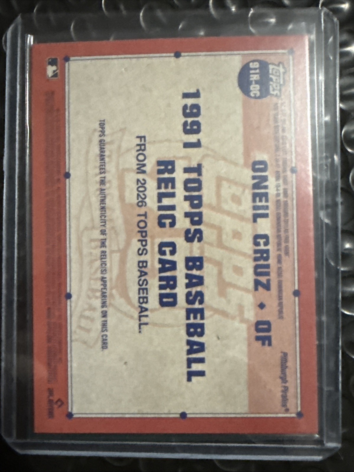 2026 Topps Series 1 Oneil Cruz 1991 Relic #91R-OC Game Used Jersey Patch Pirates view 2