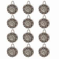 12 Antique Silver Decorative Shower Curtain Hooks Round Floral Polyresin Set