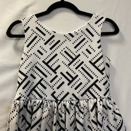 Pippa & Julie Girls Dress Size 14 White Black Geo Print Sleeveless Party Lined - Picture 2 of 10