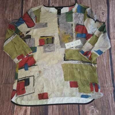 NEW Ali Miles Vibrant Wearable Art to Wear Blouse Artsy Abstract Small $69