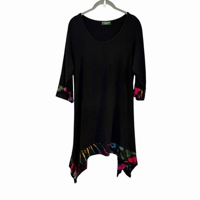 Kathmandu Imports Black Tie Dye Asymmetric Tunic Tank Top Standard Size Boho